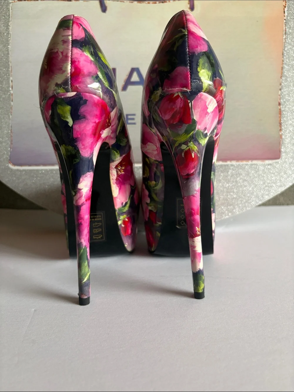 Shoe Dazzle Pink Floral Platform Stiletto Pumps